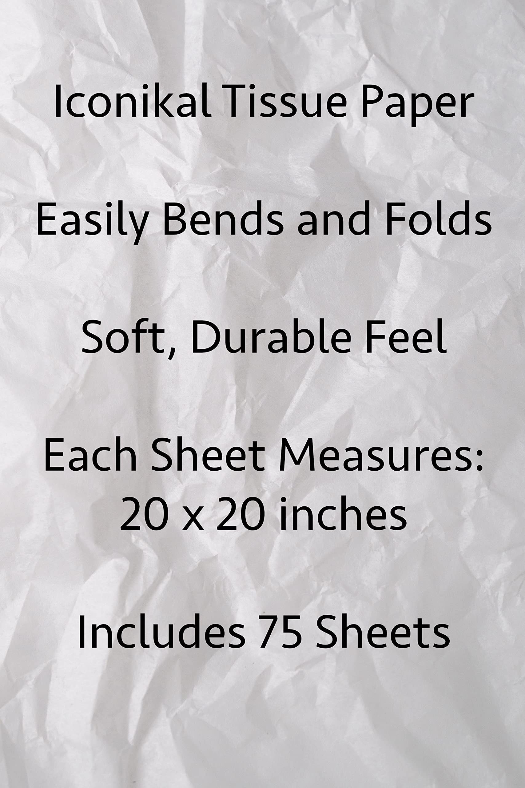 Iconikal 130-Sheet Gift Wrap Tissue Paper 20x14-Inch White Premium for Crafts Gift Baskets Floral Arrangements Art Projects Party Decor Bulk Pack