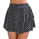 Halcurt Women's High Waisted Double Ruffle Swim Skirt with Shorts Tummy Control Swimsuit Bottoms