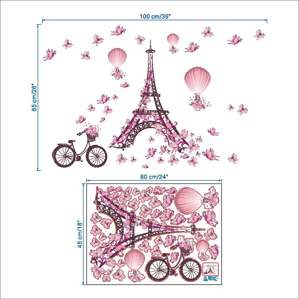 Decoración del hogar Wallpark Romántico Rosa Mariposa París Torre