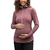 novachic Women's Maternity Shirt Long Sleeve Half Zip Pullover Lapel Sweatshirts Comfy Pregnancy Tee Tops