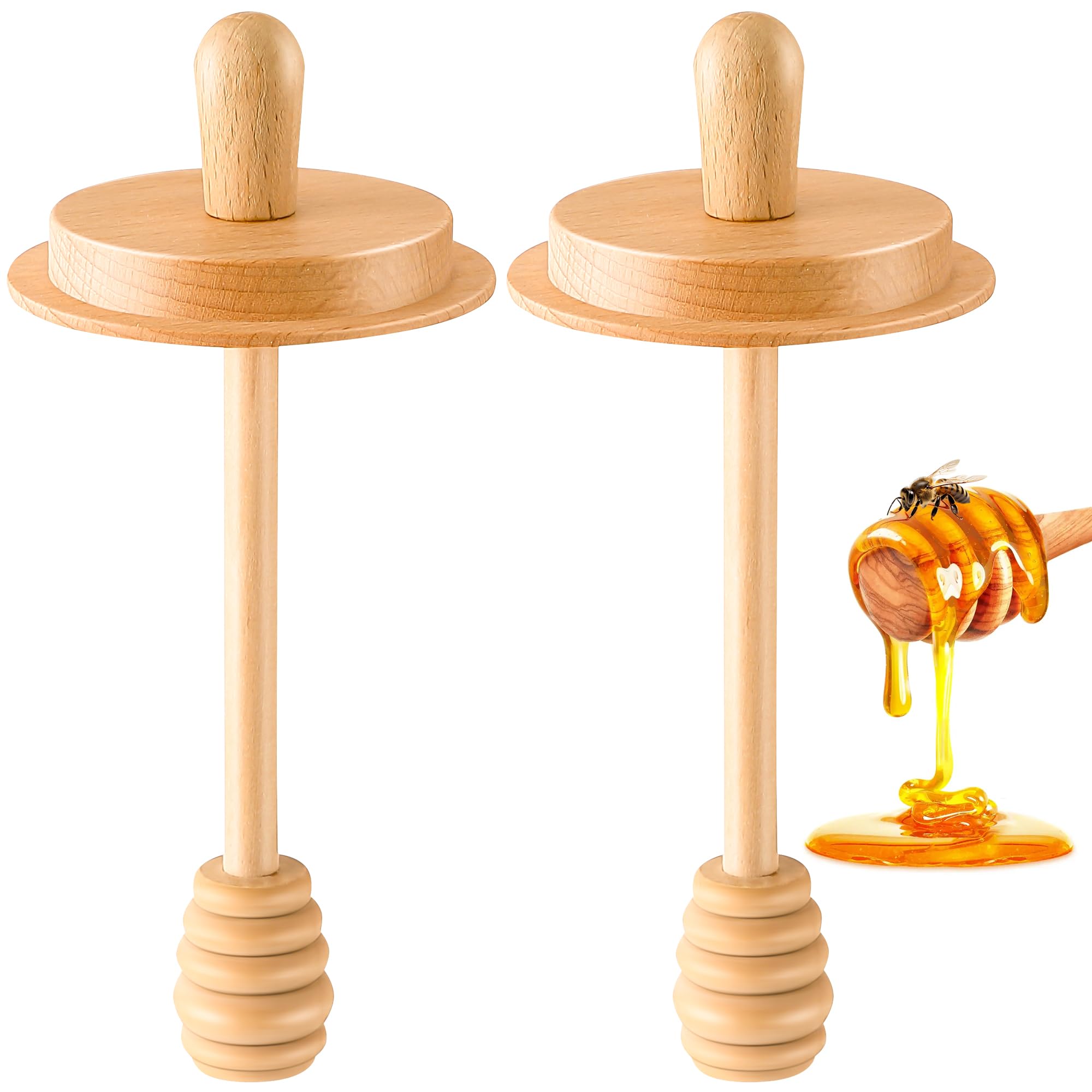 Photo 1 of 2pcs Wooden Honey Dippers, Honey Spoon Wooden Stick for Regular Mouth Mason Jars, Wood Spoon and Lid for Regular Mouth 16 oz Mason, Ball Jars (Only Dippers Lid)