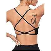 OYOANGLE Women's Strappy Sports Bra Criss Cross Backless Scoop Neck Workout Bras Padded Yoga Crop Tops