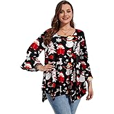 LARACE 3/4 Sleeve Womens Tops Plus Size Crew Neck Tunic Tops Dressy Casual Ruffle Sleeve Shirts Blouses