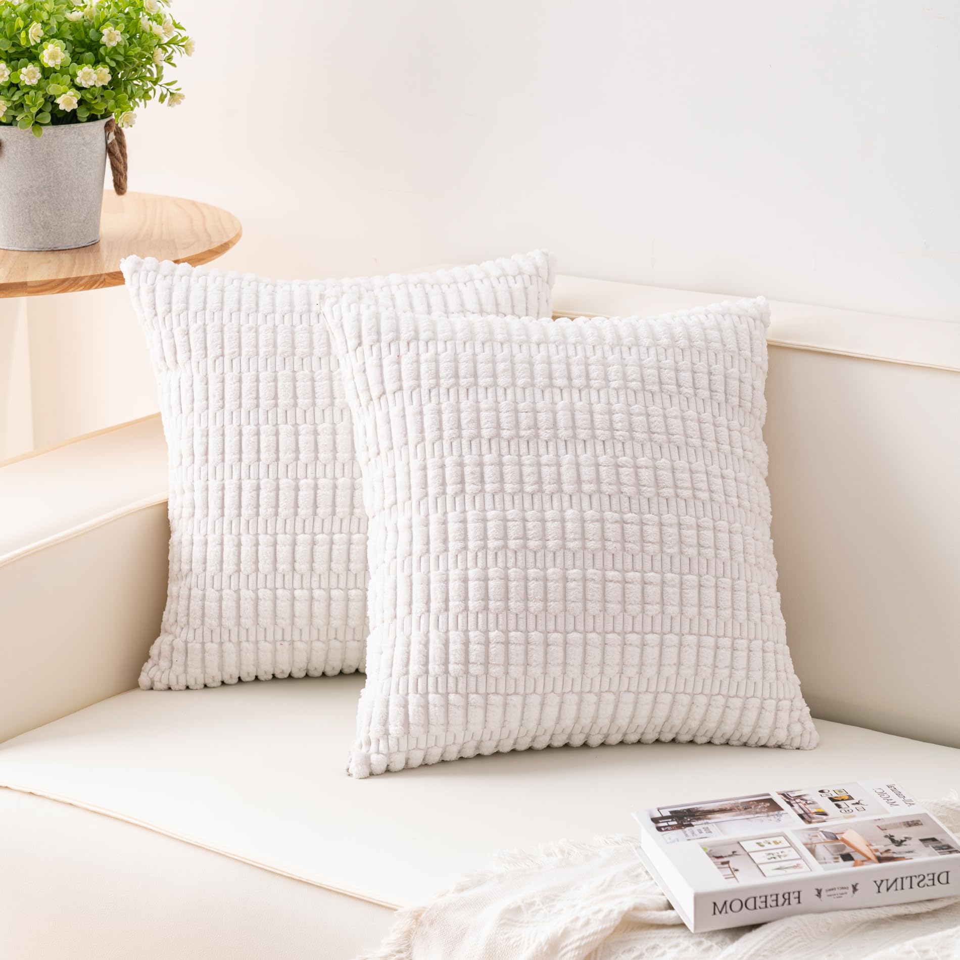 Photo 1 of Aegero Pack of 2 Corduroy Decorative Throw Pillow Covers 24x24 Inch Soft Striped Pillow Covers Modern Farmhouse Home Décor for Sofa Living Room Couch Bed (White?