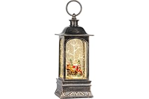 KIKTH Snow Globe Christmas Decorations, 6H Timer Lighted Snow Globe Lantern Musical Snow Globe for Christmas Festival Decor (Santa & Sleigh)