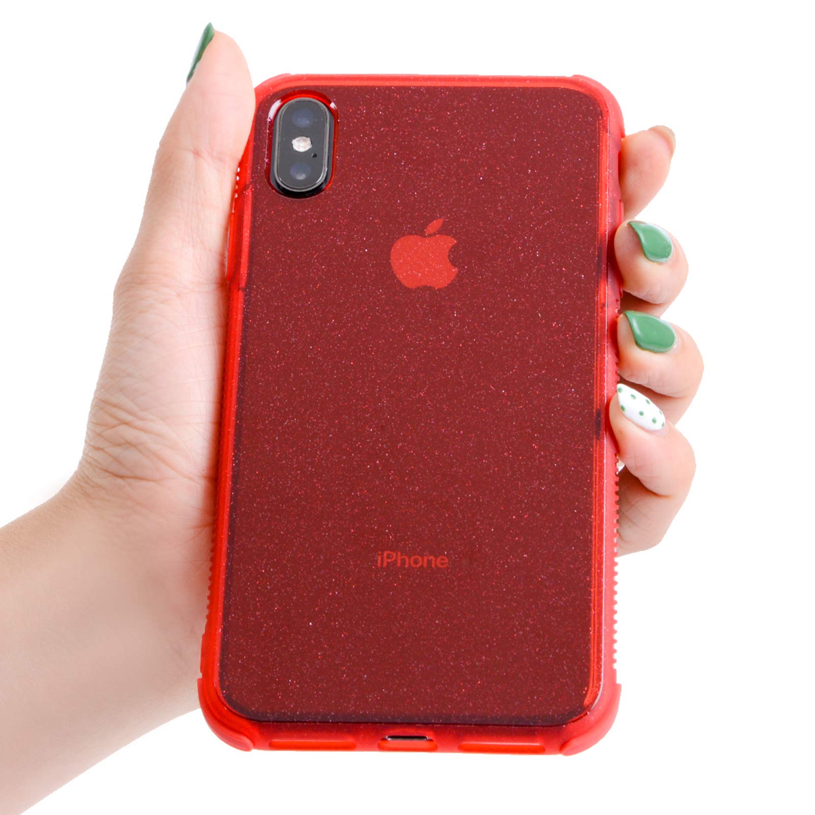 Voilamart iPhone X Case, iPhone Xs Case Bling Shiny Cute Pattern Design Sparkle Glitter Anti-Slick/Protective Case for iPhone X/Xs 5.8 Inch, Red