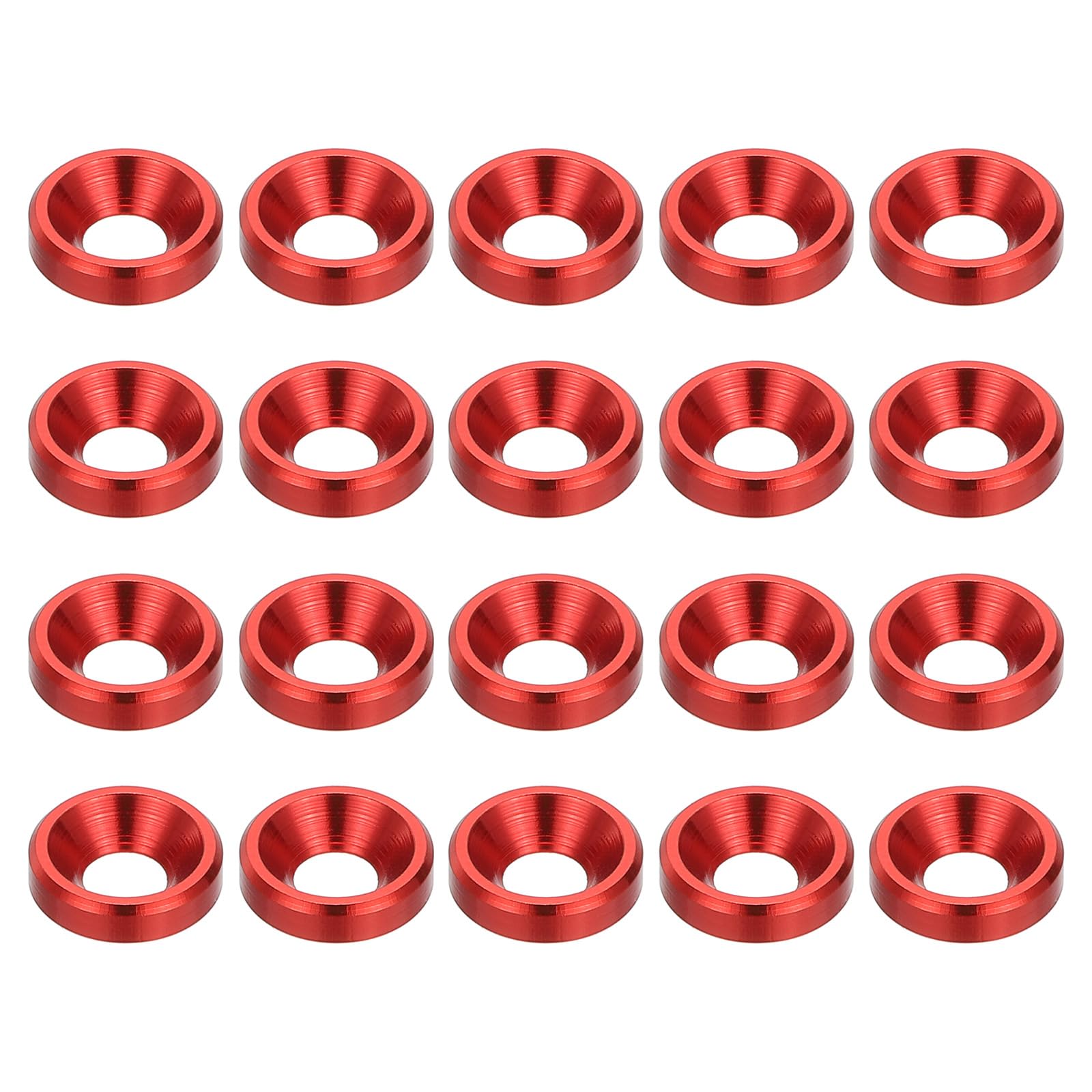PATIKIL M3 Finishing Countersunk Washers, 20 Pack Head Washers Alloy Aluminum Screw Gaskets for Screw Bolt RC FPV PC Mechanical Accessories Parts, Deep Red