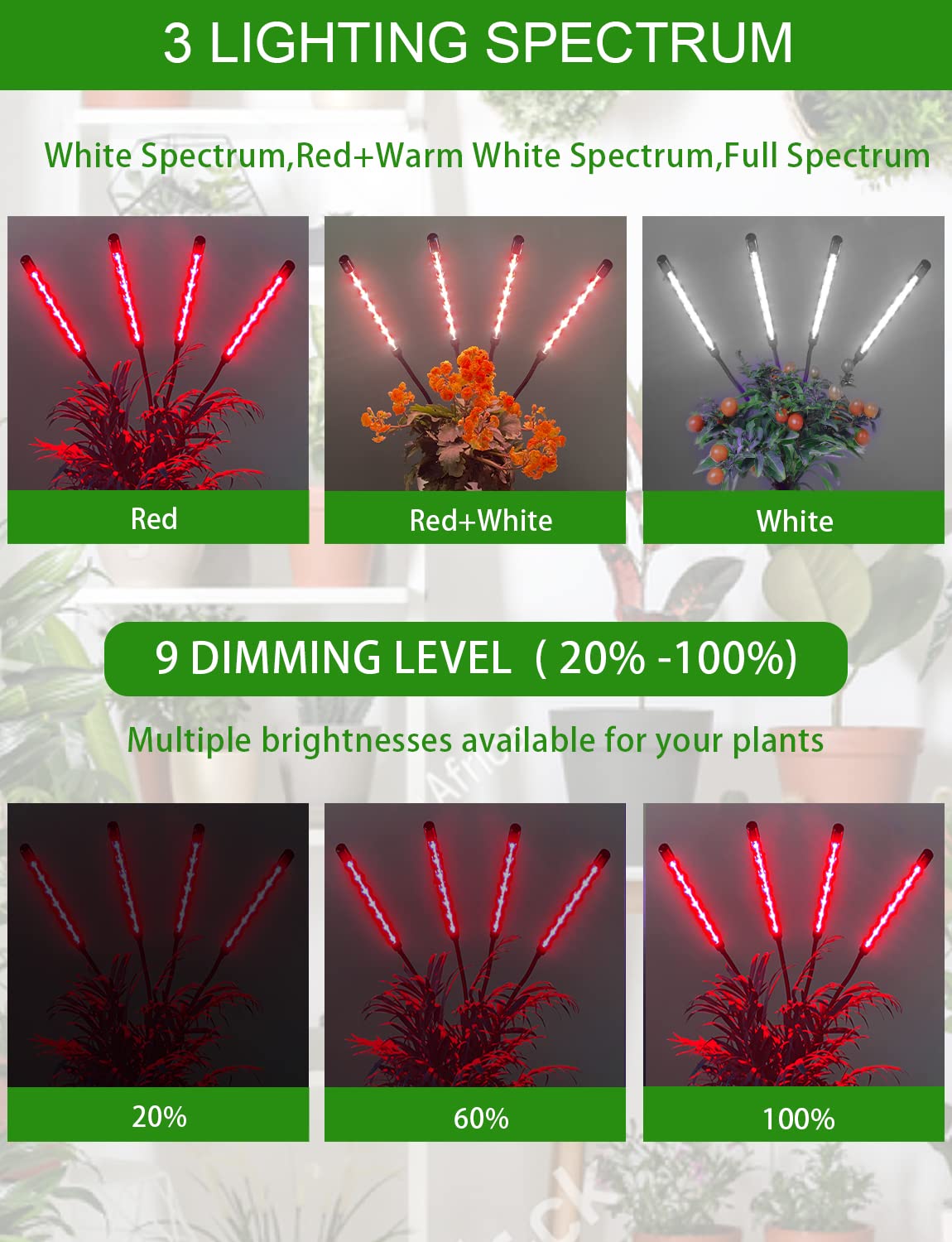 Shyineyou Grows Lights for Indoor Plants Full Spectrum, Plant Light for Indoor Plant with 3 Switch Modes, 3/9/12H Timer, 15W Dimmable Plant Grow Lights for Various Plants