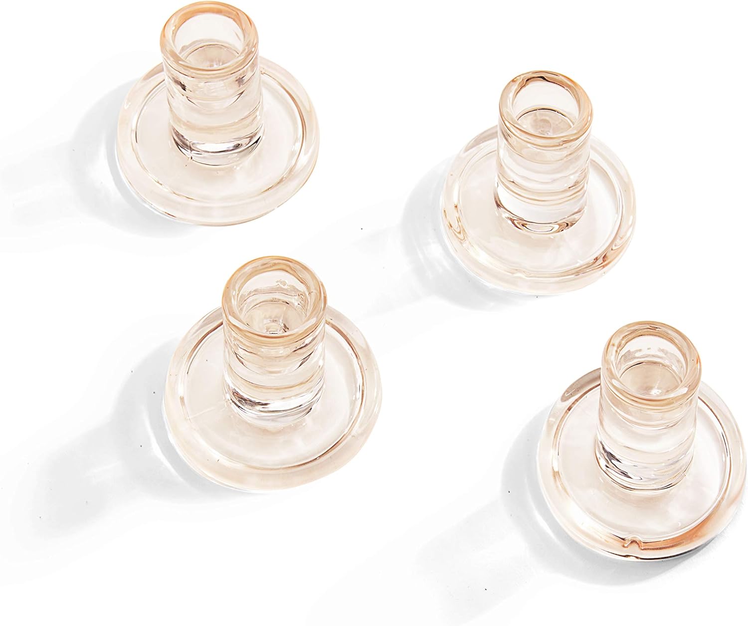 Pink Candle Holder Set - 2.5 Inch Glass Taper Candleholder, Light Blush Pink, Holds Standard Size Tapered Candlesticks, Wedding Centerpiece or Mother's Day Table Decor - Pack of 4: Kitchen & Dining