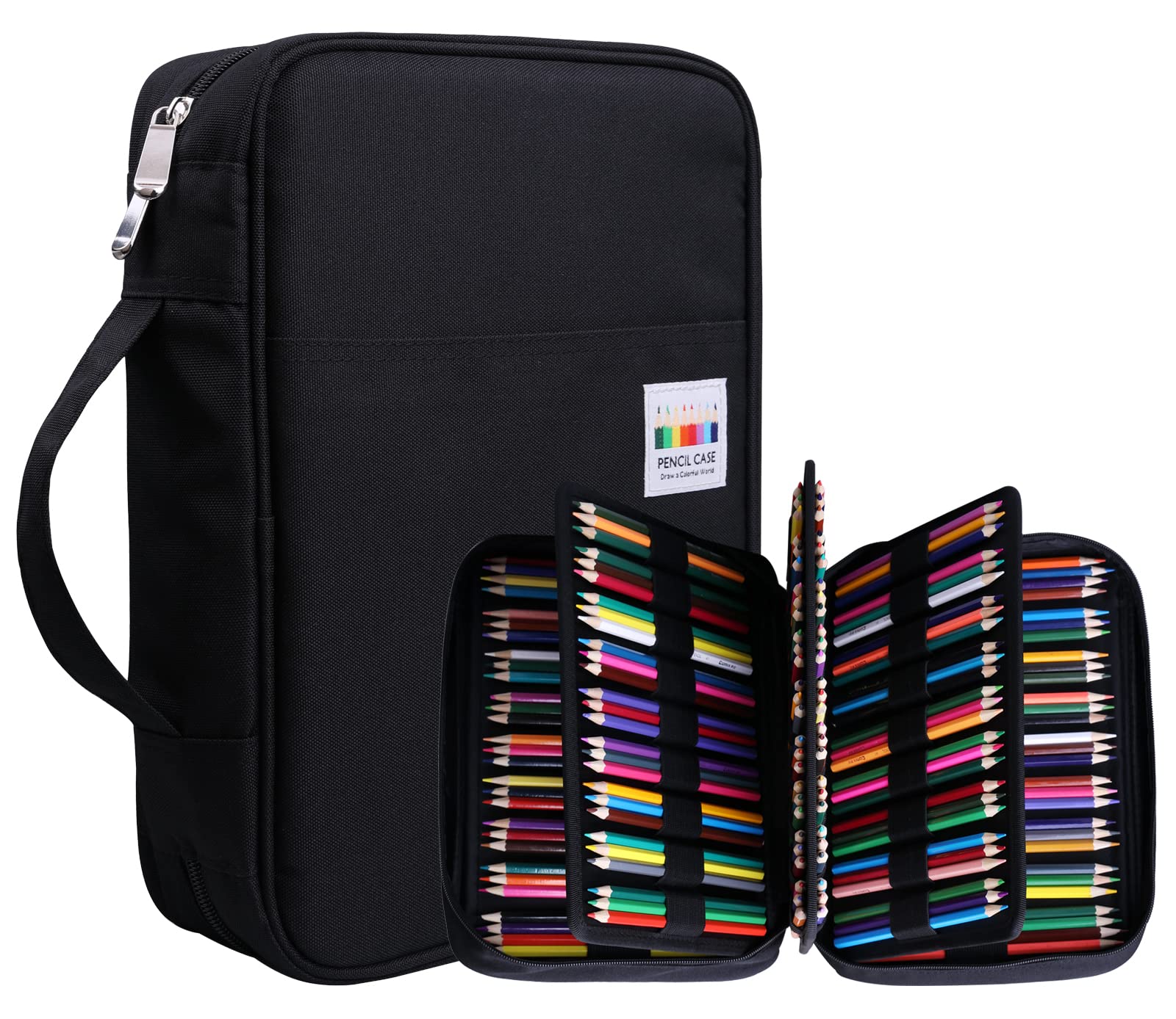 JAKAGO Large Pencil Case Big Capacity Holds 220 Colored Pencils,Portable Waterproof Storage Stationery Bag,Great Gift for Women/Man/Student/Artist (Black)
