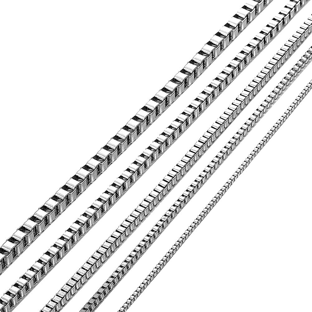 KissYan Stainless Steel 1mm to 3mm Box Chain Necklace for Unisex Adult 16 to 30 Inch Option