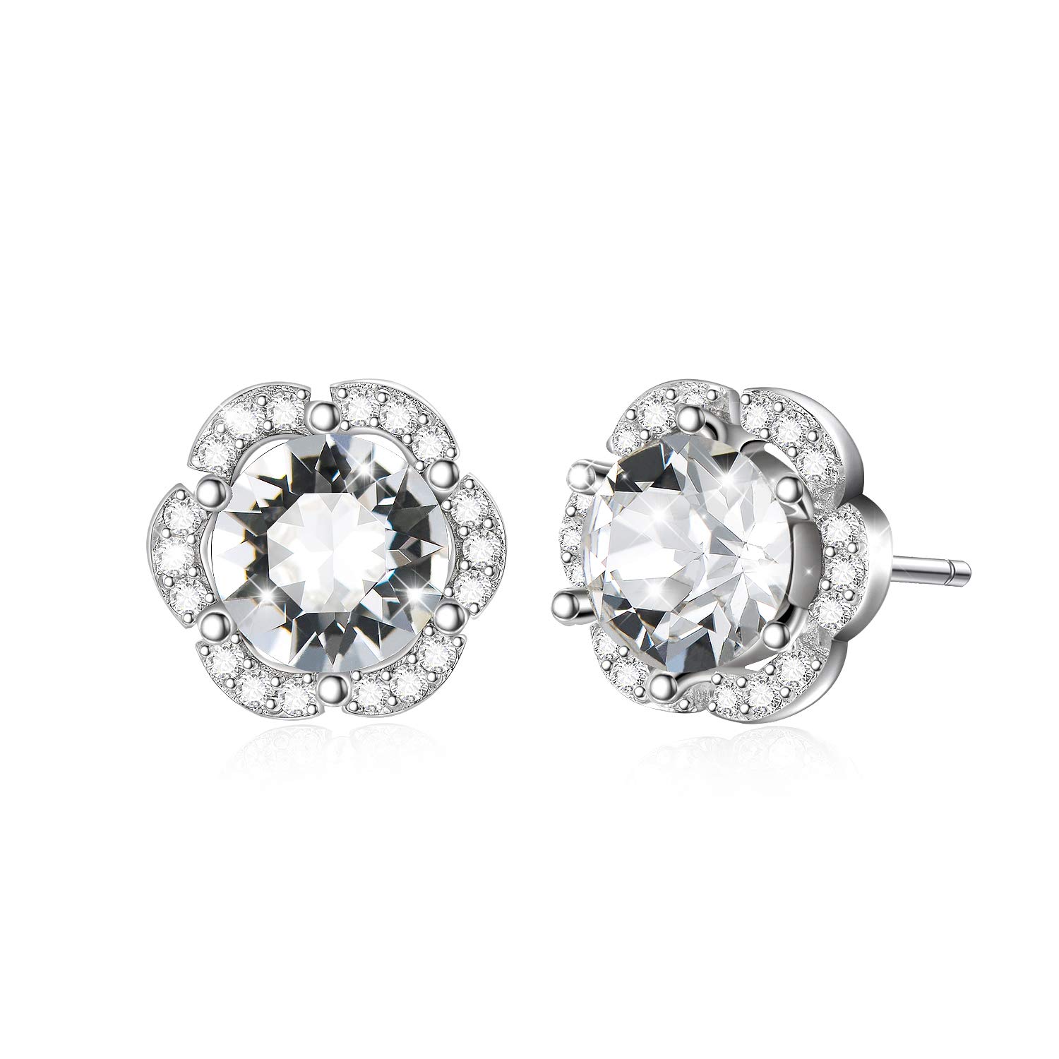 AOBOCO Sterling Silver Rose Flower Stud Earrings for Women with Birthstone Crystals (White) โ image 1