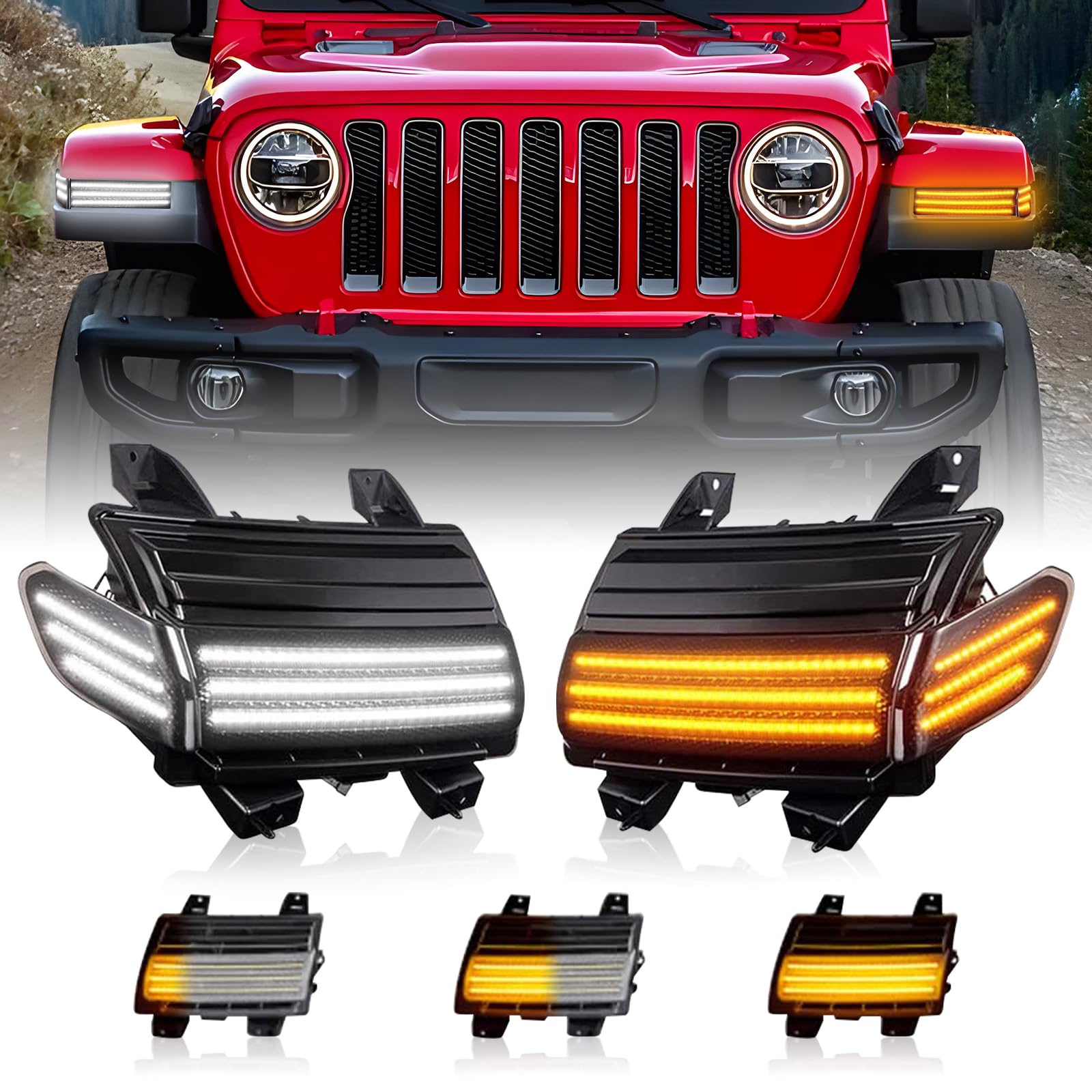 Photo 1 of 4PCS LED Turn Signal Lights for Jeep Wrangler JL 2018-2020: Sequential Flashing Amber&White DRL Led Fender Lights Kits,Smoked Len Side Marker Turn Signal Lights,Waterproof Parking&Turn Signal Lamps