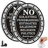 i-CowFun (2 Pack) Metal Self-adhesive No Soliciting Sign for House Door - 6" x 4.7" Small Aluminum No Soliciting Sign for Front Door, Home and Business, No Religion, Estimates, Salesmen