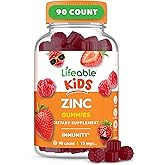 Lifeable Zinc Gummies for Kids |15mg | Great Tasting Kids Zinc Supplements | GMO Free Vegetarian Zinc Vitamins | for Healthy Skin and Immune Support for Kids and Children | 90 Gummies