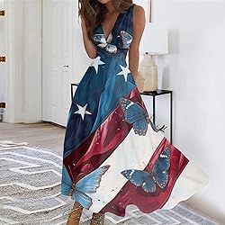 CHRATLHI Patriotic Dress for Women Sleveless Deep