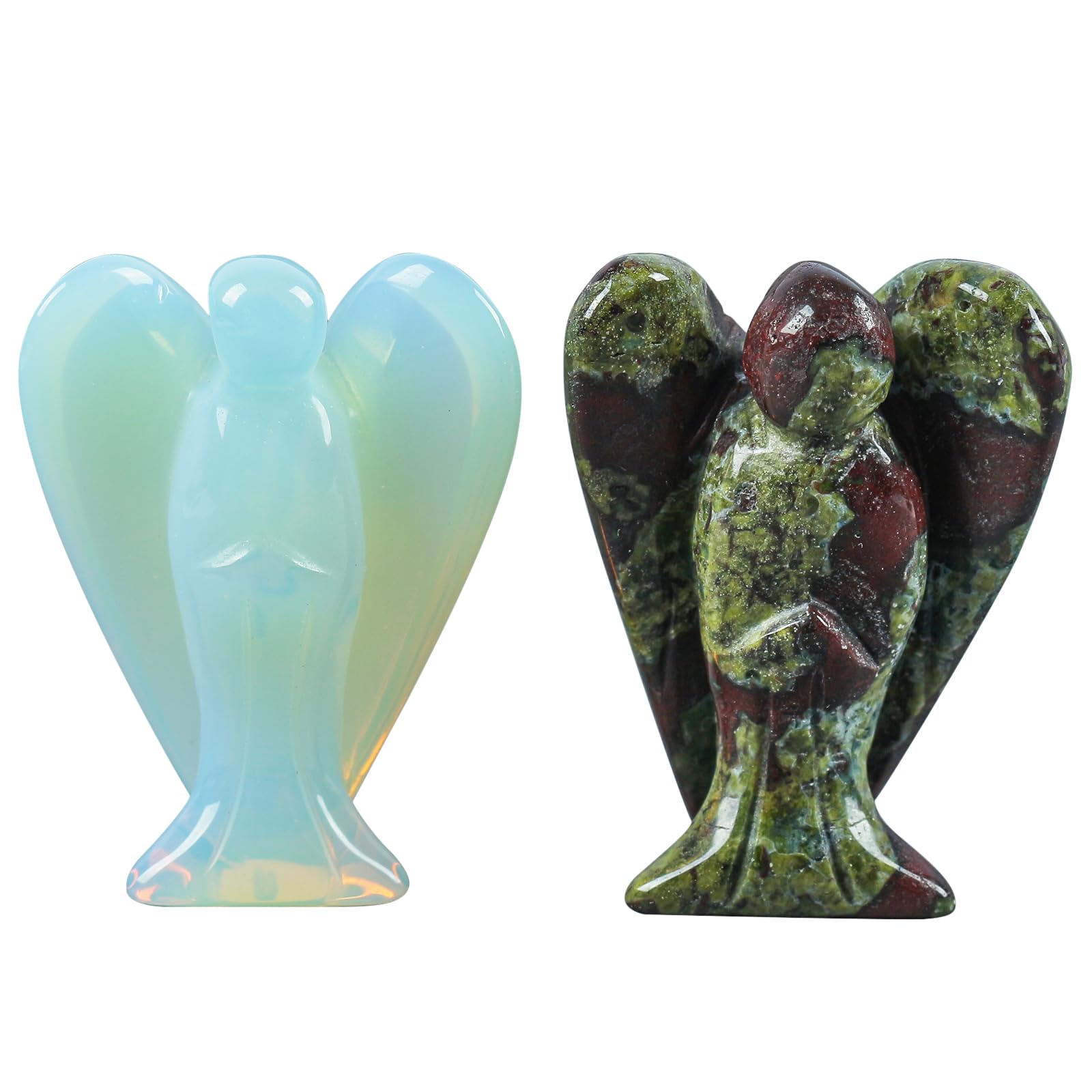 Lovionus89 Mini Crystal Angel, 2 Pcs Pocket Carved Gemstone Guardian Figurines Healing Statue Home Decor 1.5 inch, Dragon Bloodstone + Opalite — image 1