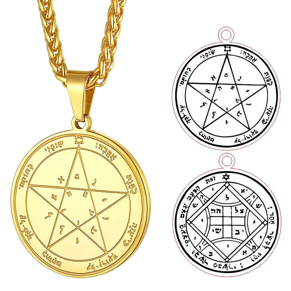 FaithHeart Gold Plated Venus Necklace for Woman Kings of Solomon Jewellery Talisman Medal Stainless Steel Coin Pendant Magical Pentacle Necklaces Girls Gift