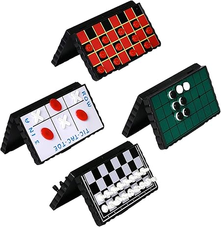 Amazon Point Games トラベルボードゲームセット クラシック磁気ゲーム4個セット 子供用ボードとピース付属 ポータブル ポケットゲーム おもちゃ