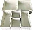 Sodynee Foldable Cloth Storage Box Closet Dresser Drawer Organizer Cube Basket Bins Containers Divider with Drawers for Underwear, Bras, Socks, Ties, Scarves, 6 Pack, Beige