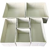 Sodynee Foldable Cloth Storage Box Closet Dresser Drawer Organizer Cube Basket Bins Containers Divider with Drawers for Underwear, Bras, Socks, Ties, Scarves, 6 Pack, Beige