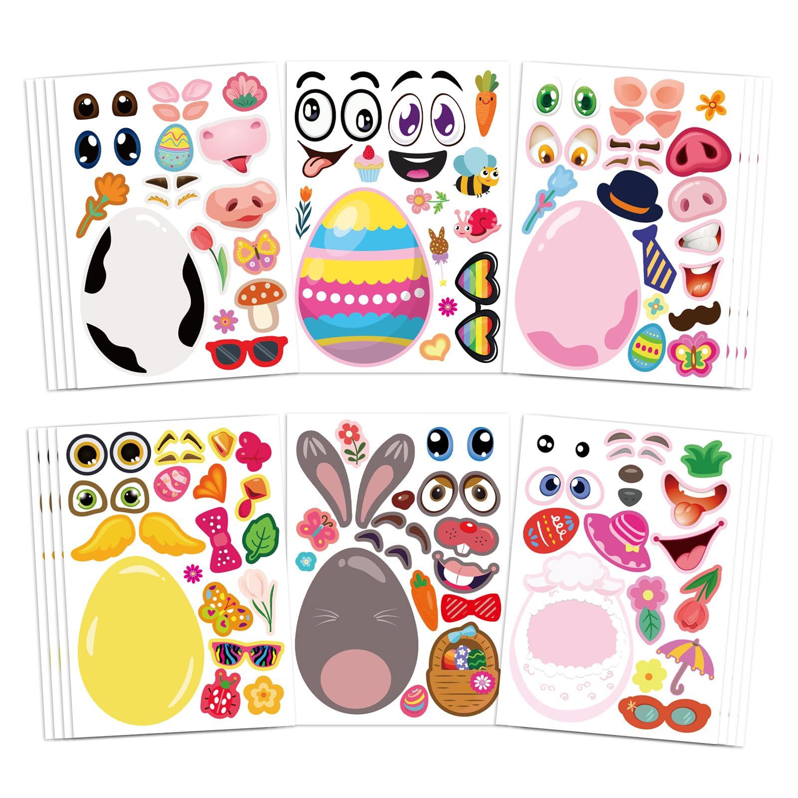 24 PCS Easter Stickers for Kids, Make A Face Stickers, Easter Basket Stuffers Egg-Themed Sticker for Families, Schools, Classroom Party Craft Favors