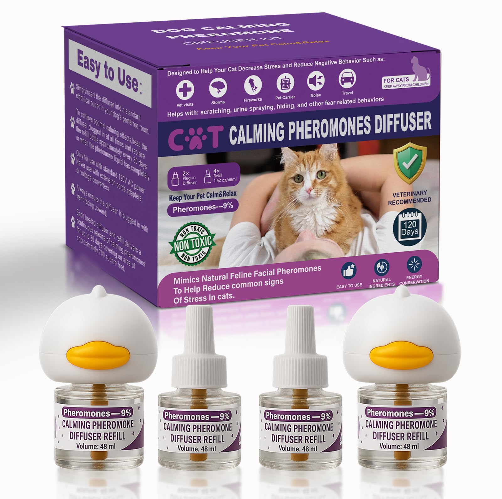 Photo 1 of Cat Calming Pheromone Diffuser Effectively Relieve Anxiety Stress Cat Calming Diffuser Comfort for Cats Refill Reduce Fighting Spraying and Scratching Calm Relaxing 48ml/Bottle Fits All Cats Purple