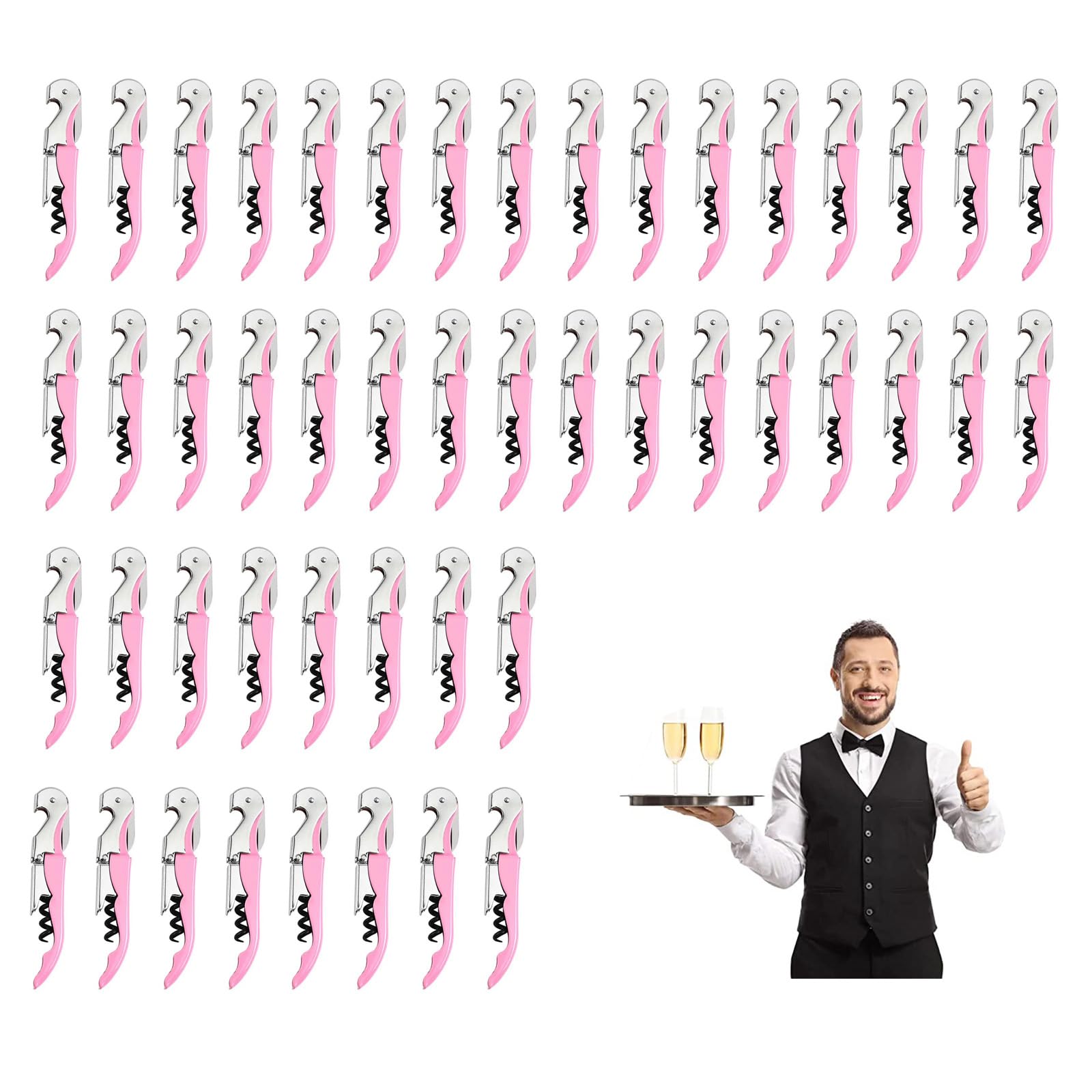 Corkscrews Wine Bottle Opener, Waiters Friend Cork Screw Stainless Steel, Professional 3 in 1 Multifunctional Wine Key for Servers Bartenders (12, Pink)