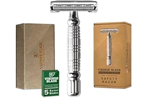VIKINGS BLADE Double Edge Safety Razor for Men + 5 Swedish Steel Blades + Luxury Case. Smooth, Reusable, Eco-Friendly (The Chieftain)