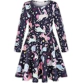 Quedoris Girls Dress Unicorn Printed Casual Party Twirly Dress for Kids in 2t to 10 Years