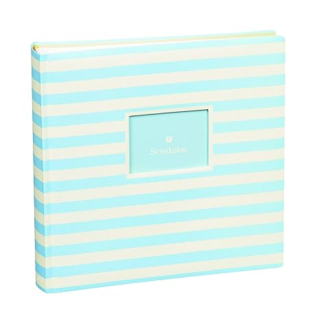 Semikolon-Foto-Album - mit Streifen: Blau/Creme (0425587) - für 200 Fotos (mit einzelnen Taschen für Fotos)