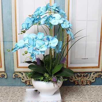 Mesmj Bouquet De Fleurs Artificielles Orchidée Bleupot En