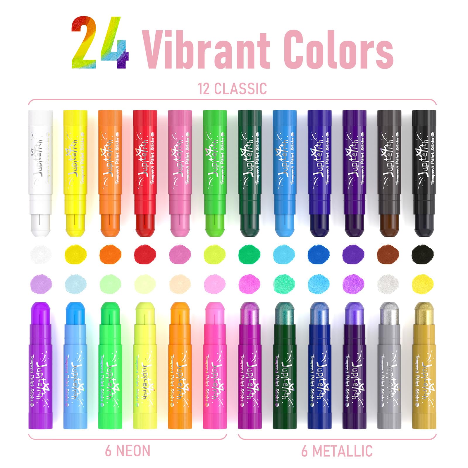 24 Colors Tempera Paint Sticks with 120 PDF Coloring Pages and 30 Stickers, Quick Drying, Smooth, Non-Toxic and Washable Paint Sticks for Kids, Art Supplies for Drawing on Various Objects