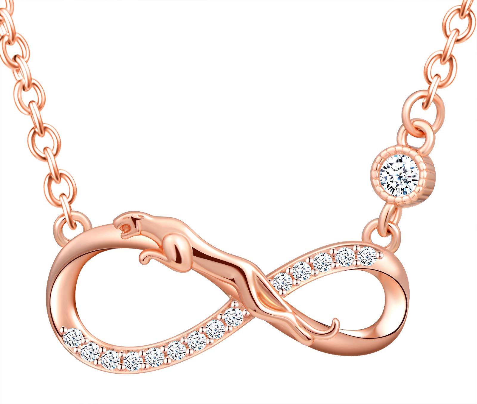 INFINIONLY Women's necklace pendant, 925 sterling silver jewellery sets, Cheetah and infinity symbol rose gold, Inlaid zircon, animal jewelry-sets