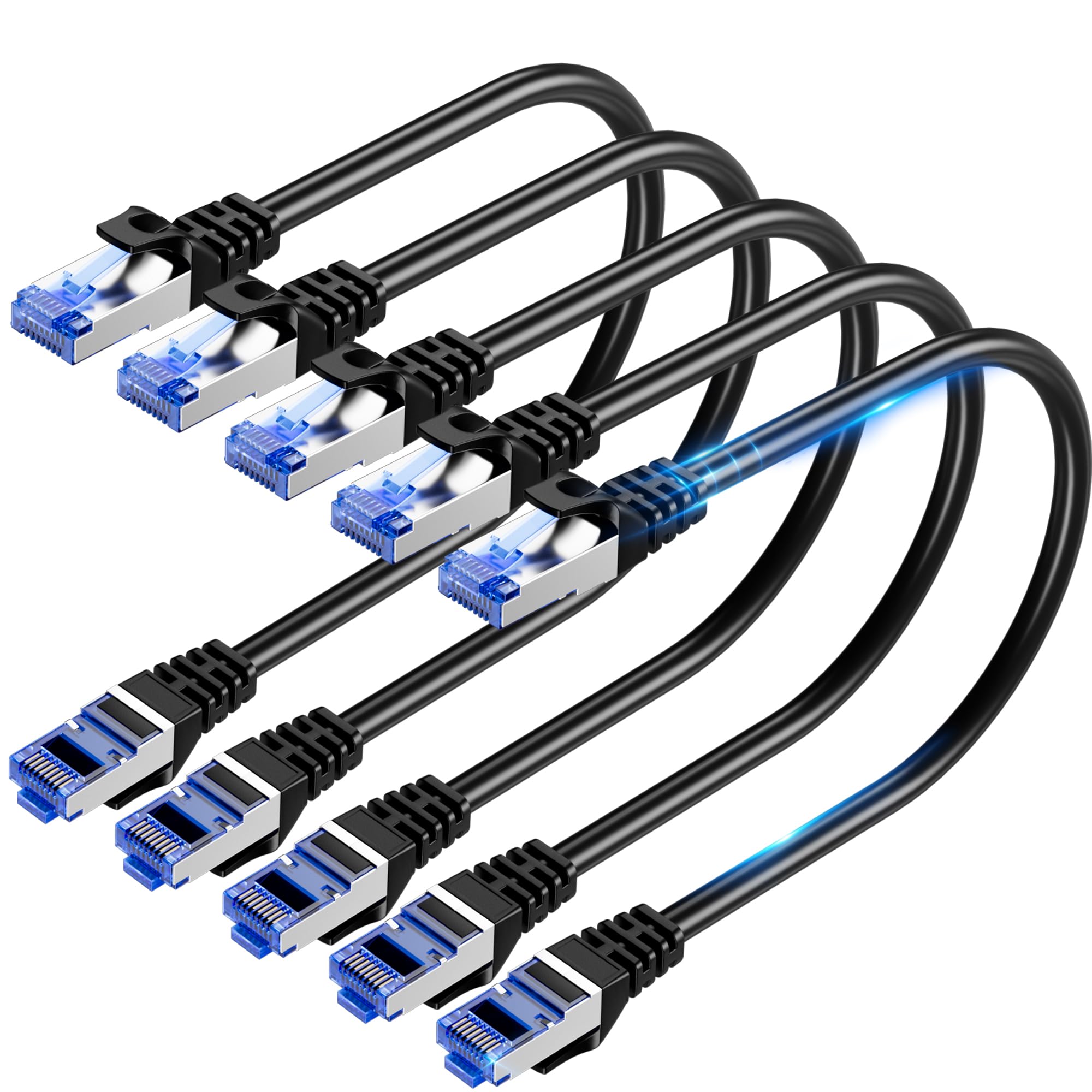 Photo 1 of Cat6A Ethernet Cable Shielded 10Gbps 7 ft (5 Pack), Slim Shielded (F/UTP) Ethernet Cable Cat 6, Flexible 28AWG Bare Copper Cat6 Cable, Space-saving Cat 6a Network Cable for Server, Data Center, Black