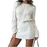 Milumia Women's Cable Knit Mini Sweater Dress Long Sleeve Crew Neck Short Dresses