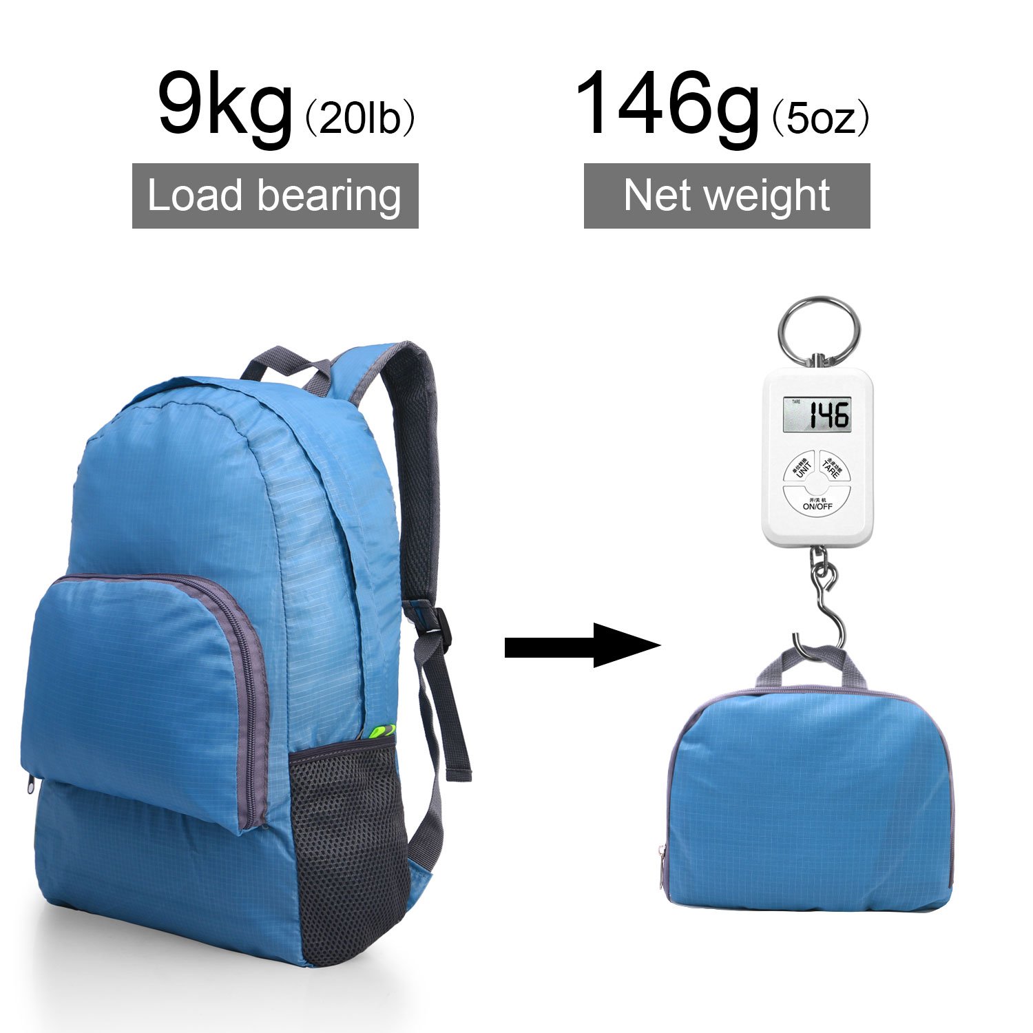 Kitdine Mochila Ultraligera Plegable Duradera Perfecta para Viajes Montañismo Mochila Compacta Carga de 20L (Azul)