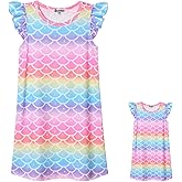 Jxstar Matching Girls&Doll Nightgowns Pajamas Princess Sleepwear Flutter Sleeve Night Dresses