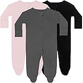 GUISBY Long Sleeve Baby Footed Pajamas with Mittens Cotton Sleepers with Zipper 3-Pack