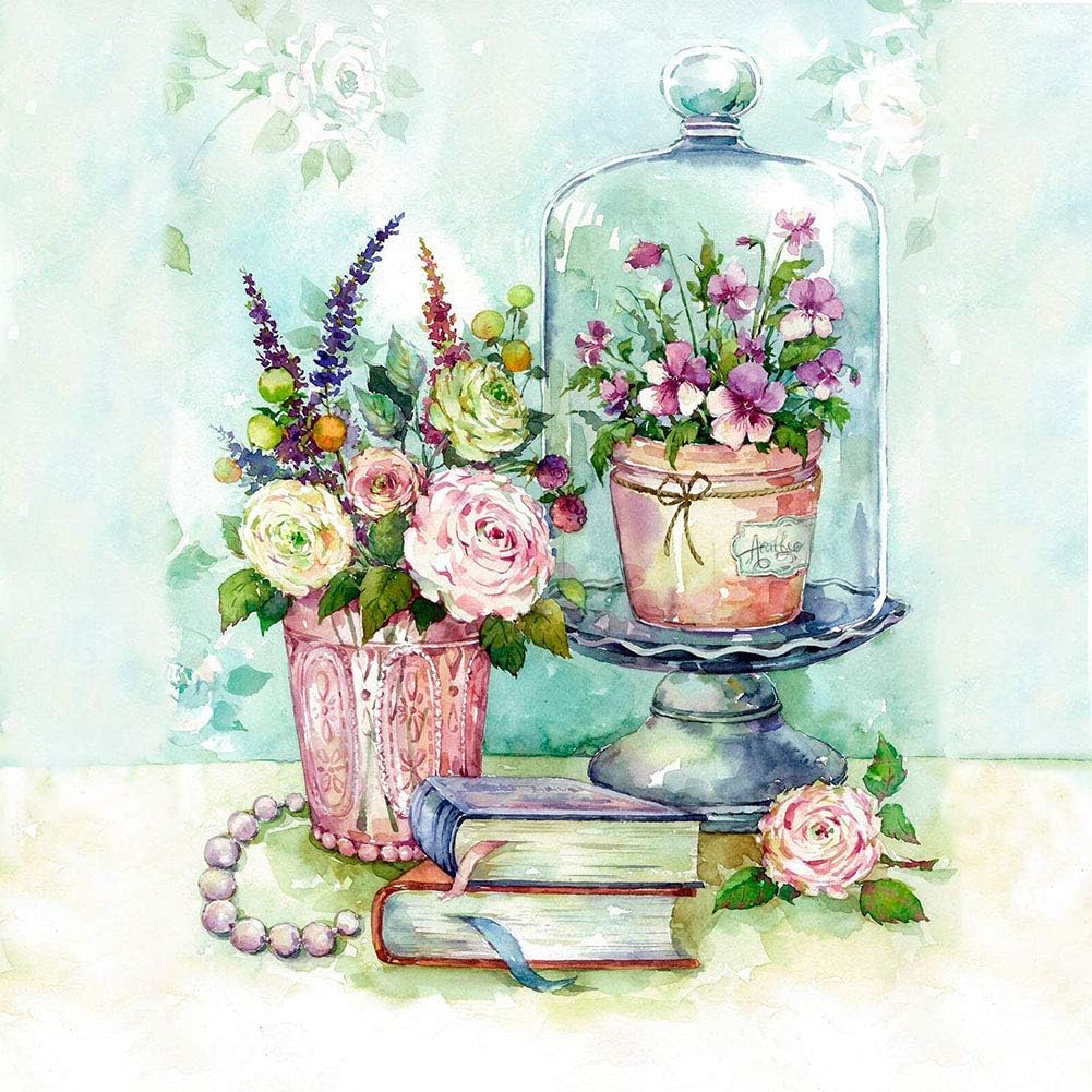 Colorful Flowers Diamond Painting Kits, Glasses Floral Paint with Diamond by Number Kits 5D Full Drill Round Rhinestone Embroidery Cross Stitch Décor 12X16 inch