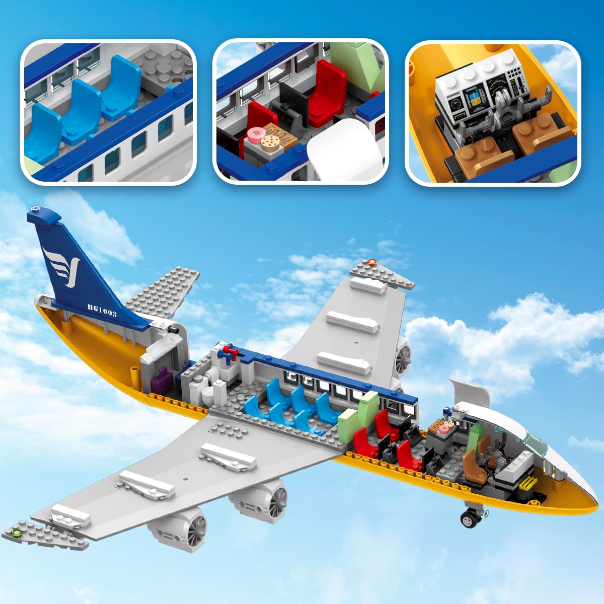 HOGOKIDS Passagierflugzeug Bauspielzeug Set mit LED Licht, 901 PCS Flugzeug Bausteine Spielzeug mit Terminal, Radarturm, Anhänger, Flugzeug-Modell Geschenke für Jungen Mädchen ab 6 7 8 9 10 Jahre 4