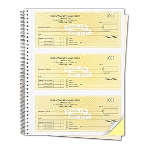 CheckSimple Customized Cash Receipt Books, 3-Per-Page w/ 2-Part Duplicates, Wire-Bound Book, Yellow (500 Receipts)