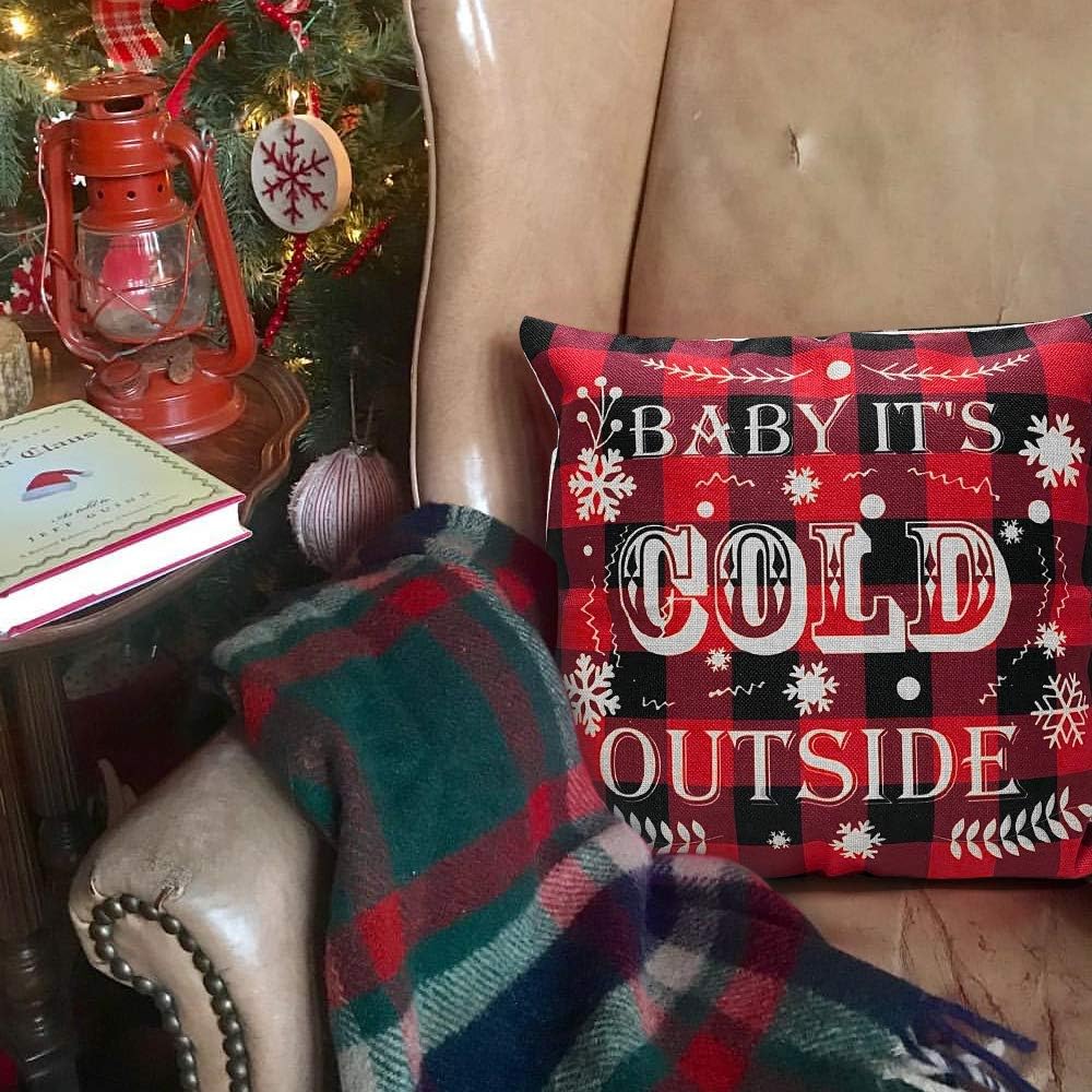 HAJACK Christmas Pillow Covers, 18x18” Throw Pillow Cases Set of 4 for Christmas Decor, Red Plaid Truck & Farmhouse & Deer Pattern and Soft Linen Fabric, Great Decorations and Best Gift for Christmas: Home & Kitchen