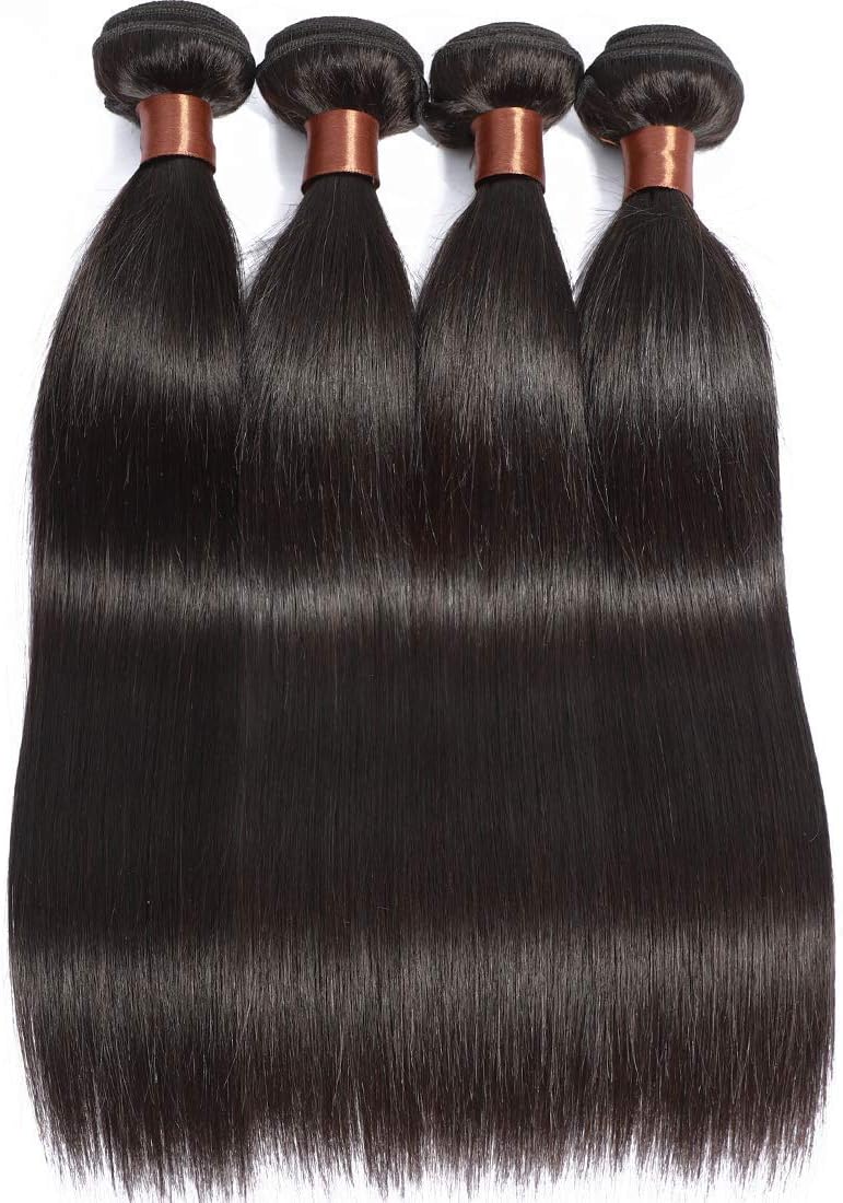 BLACKMOON HAIR Brazilian Unprocessed Human Hair 4 Bundles Straight Unprocessed Unprocessed Human Extension Weave Natural Black Color 95-100g/PC(20 22 24 26 Inch)