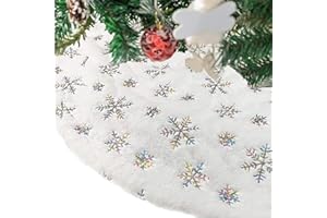 MandyQ 30 Inches Christmas Tree Skirt,White Plush Faux Fur Tree Skirt with Sequin Snowflakes for Xmas Tree Decoration 198/Colorful/78cm