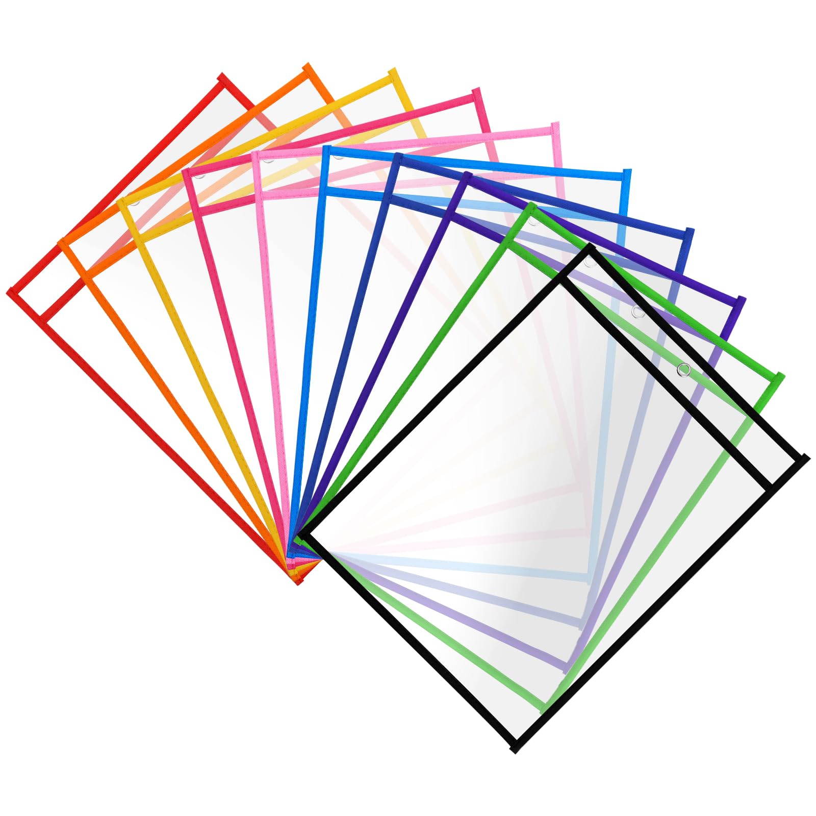 10 Pcs Reusable Dry Erase Pocket Folders 10 Colors, Plastic Paper Holders Sheet Protector, A4 Clear Dry Erase Sleeves, Write and Wipe Clean Pouches Pockets for School Work Use Supplies (PVC)