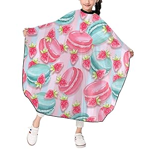 Kids Barber Cape Pink Sweet Food Macaroons Salon Cape Hair cutting Cover for Child Styling Haircut Apron with Adjustable Closure 39 x 47 inches