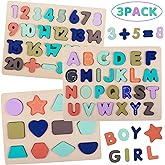 Wooden Puzzles for Toddlers, LENNYSTONE Wooden Alphabet Number Shape Learning Puzzles Board Preschool Education Toys for Kids