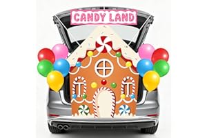 PAIVSUN Halloween Candy Land Trunk or Treat Car Decorations Kit Candyland Theme Fabric Backdrop Banner Sweet Candy House Balloons for Suv Car Ourdoor Garage Door Archway Halloween Party Decor (Candyland)