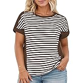 VISLILY Womens-Plus-Size-Summer-Tops Casual Striped Color Block T Shirts Crewneck Short Sleeve Workout Tees Loose Blouses